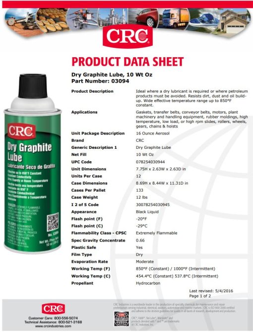 Mỡ Chịu Nhiệt 450 Độ Dạng Xịt CRC Dry Graphite Lube (03094)