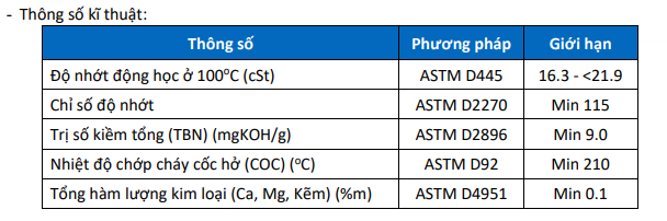 Dầu Động Cơ Anglomoil Seamaster 60 SAE 20W50 - API CF-4 5 Thông Số Kỹ Thuật Dầu Động Cơ Anglomoil Seamaster 60 SAE 20W50 - API CF-4