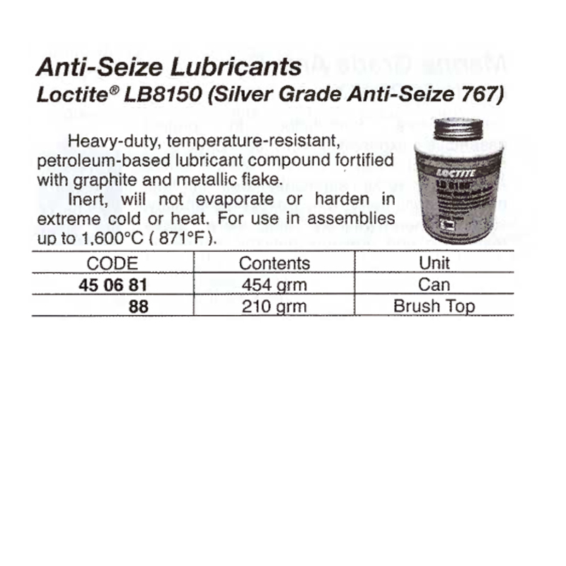 450681 Loctite®LB8150 (Silver Grade AntiSeize 767) 454 qrm/Can 2